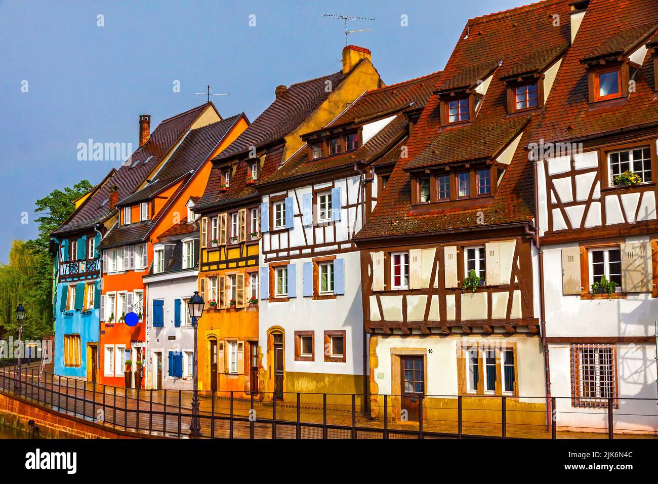 Colourful traditional half-timbered houses on the Quai de la Poissonnerie (The Fishmonger's Quay) in Colmar, France Stock Photo