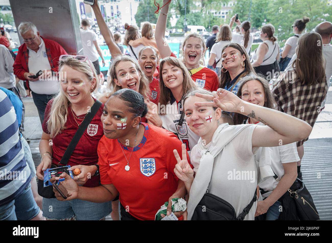London, UK. 31st July, 2022. Euro 2022: Fans arrive at Wembley Park station en route to the stadium ahead of UEFA Womens EURO England vs Germany match final. Credit: Guy Corbishley/Alamy Live News Stock Photo