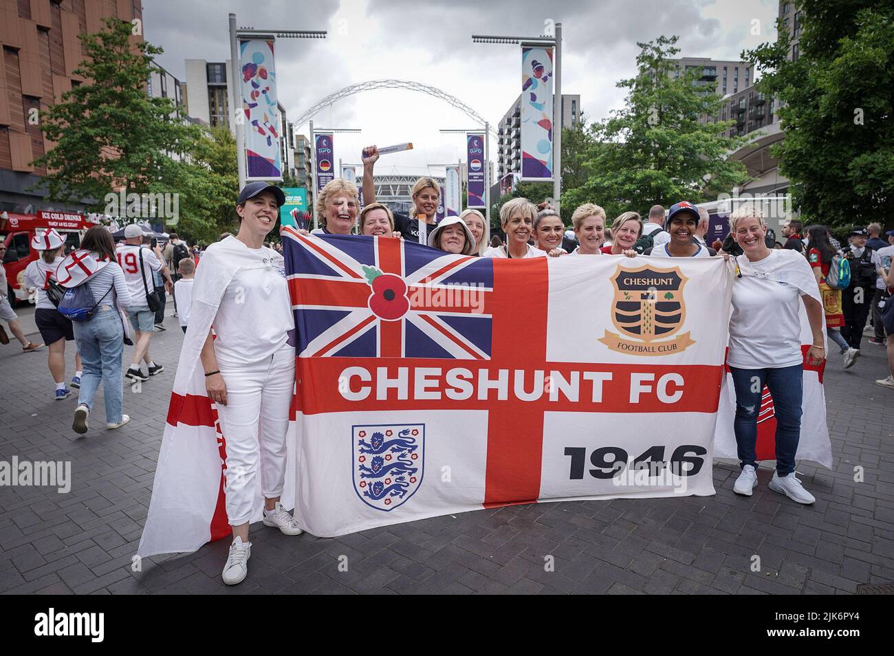 London, UK. 31st July, 2022. Euro 2022: Fans arrive at Wembley Stadium ahead of UEFA Womens EURO England vs Germany match final. Credit: Guy Corbishley/Alamy Live News Stock Photo