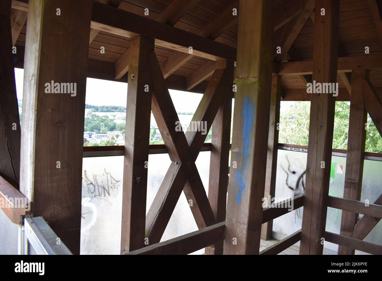 wooden inside of a Roman tower Stock Photo