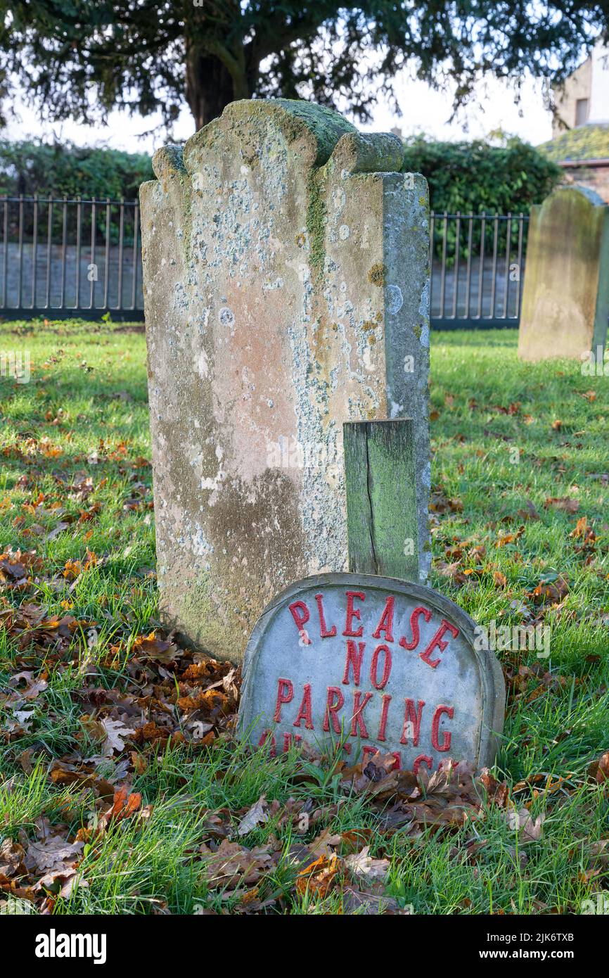 CAMBRIDGESHIRE, UK - NOVEMBER 23 : No parking sign in a graveyard in Cambridgeshire on November 23, 2012 Stock Photo