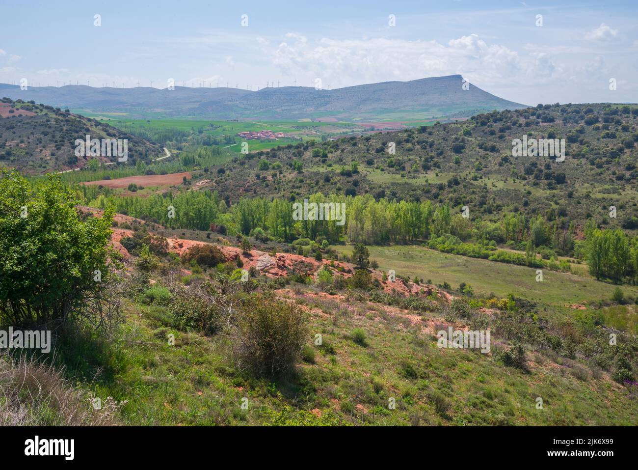 Landscape and overview of the village. Noviales, Soria province, Castilla Leon, Spain. Stock Photo