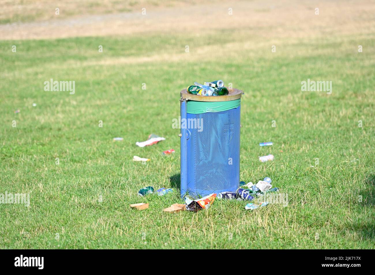 Public Waste Bin on the banks of the Danube in Vienna Stock Photo