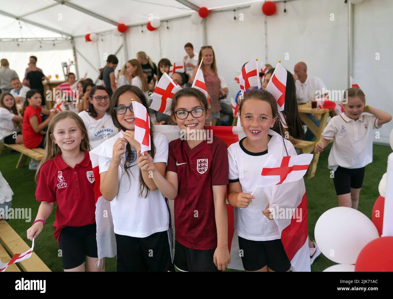 Fans at Aylesbury United WFC, the former club of Lionesses forward Ellen White, in Bierton, Aylesbury, before a screening of the UEFA Women's Euro 2022 final held at Wembley Stadium, London. Picture date: Sunday July 31, 2022. Stock Photo