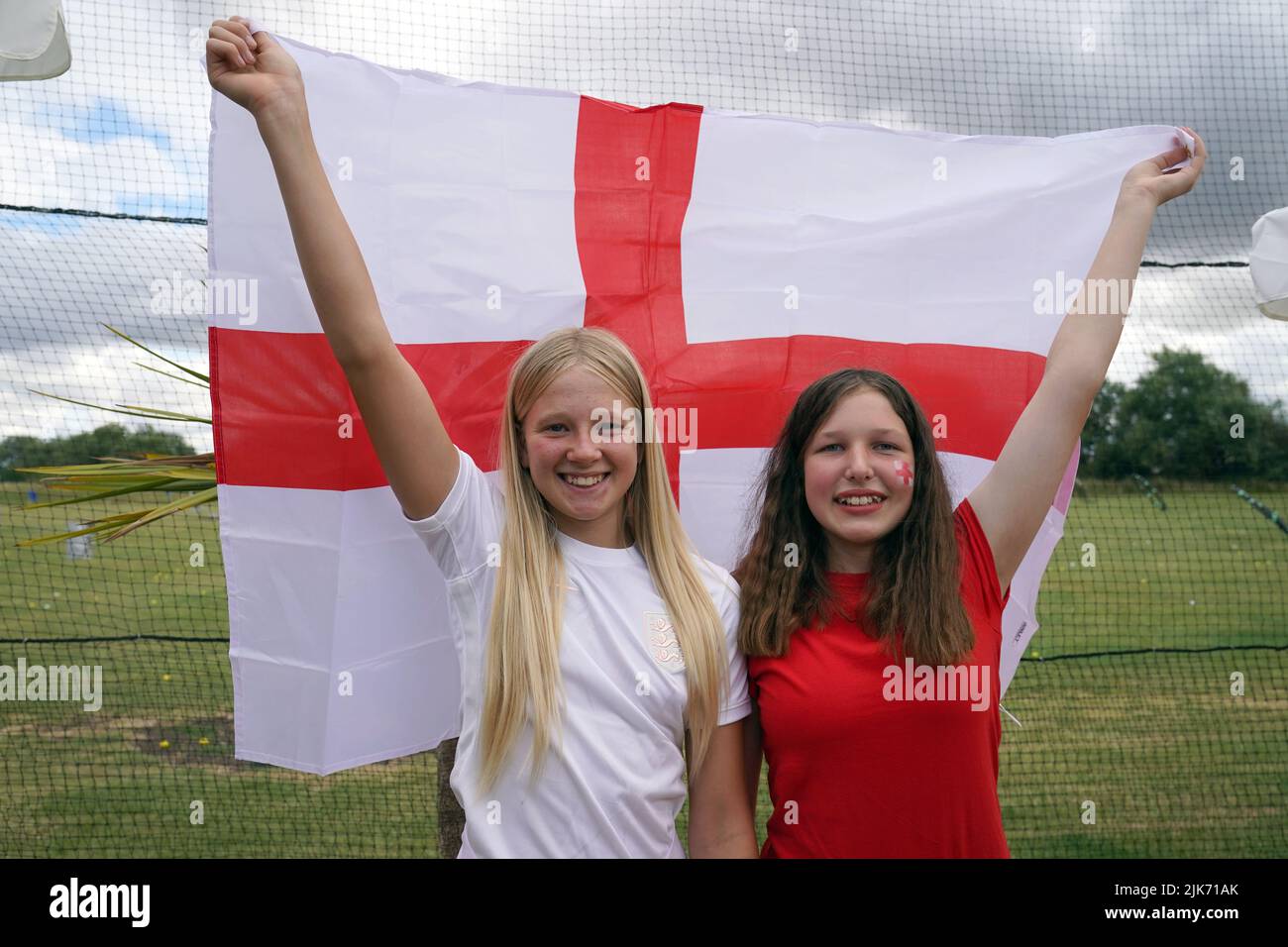 Ruby (left) and Kimberley Richardson who play for Aylesbury under 14s at Aylesbury United WFC, the former club of Lionesses forward Ellen White, in Bierton, Aylesbury, before a screening of the UEFA Women's Euro 2022 final held at Wembley Stadium, London. Picture date: Sunday July 31, 2022. Stock Photo