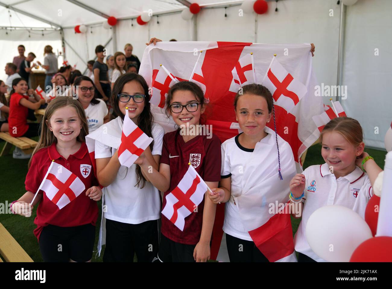 Fans at Aylesbury United WFC, the former club of Lionesses forward Ellen White, in Bierton, Aylesbury, before a screening of the UEFA Women's Euro 2022 final held at Wembley Stadium, London. Picture date: Sunday July 31, 2022. Stock Photo