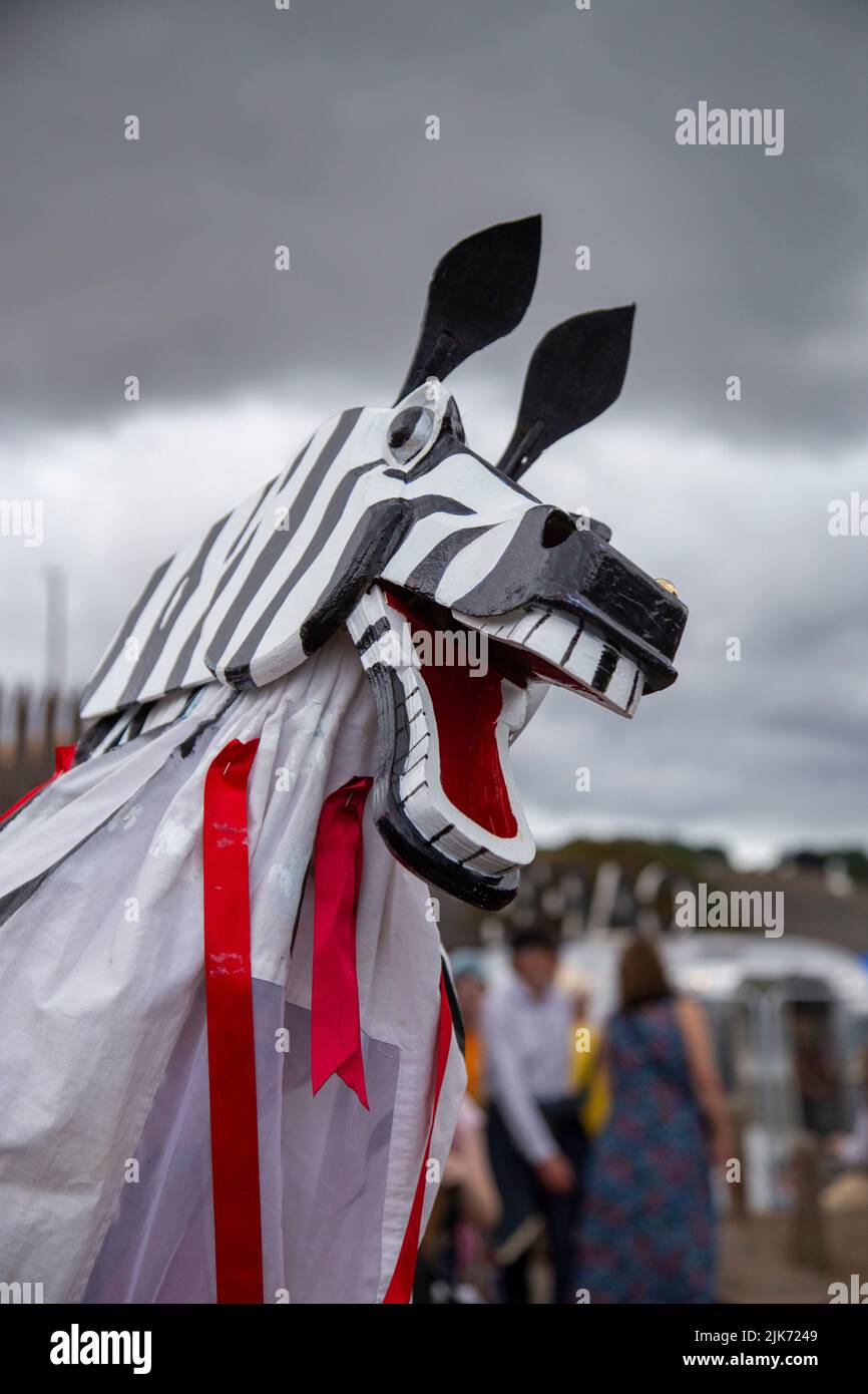 Sidmouth, UK. 31st July 2022 Horsing around: Sidmouth Horse Trials, an event for Hobby Horses and 'Beasts' held as part of the annual Folk Festival, back in full swing after the recent Covid years. Tony Charnock/Alamy Live News Stock Photo