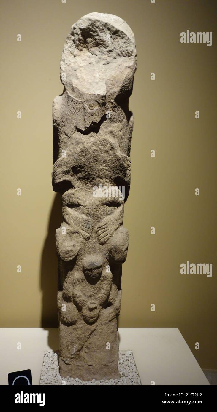 Totem with human figures from Gobekli Tepe, Sanliurfa Archaeological Museum, Turkey Stock Photo