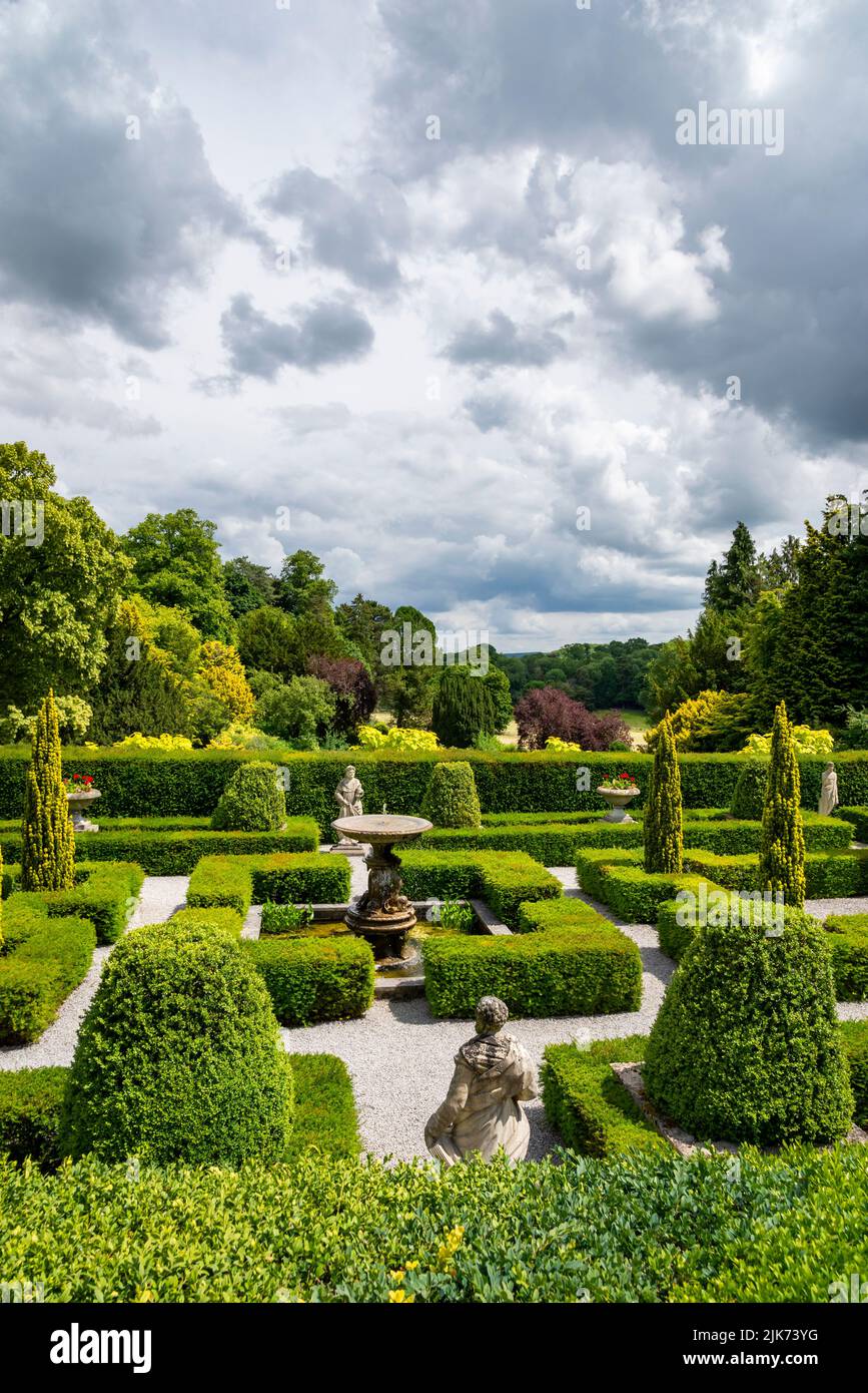 Topiary garden at Thornbridge Hall gardens near Bakewell, Derbyshire, England. Stock Photo