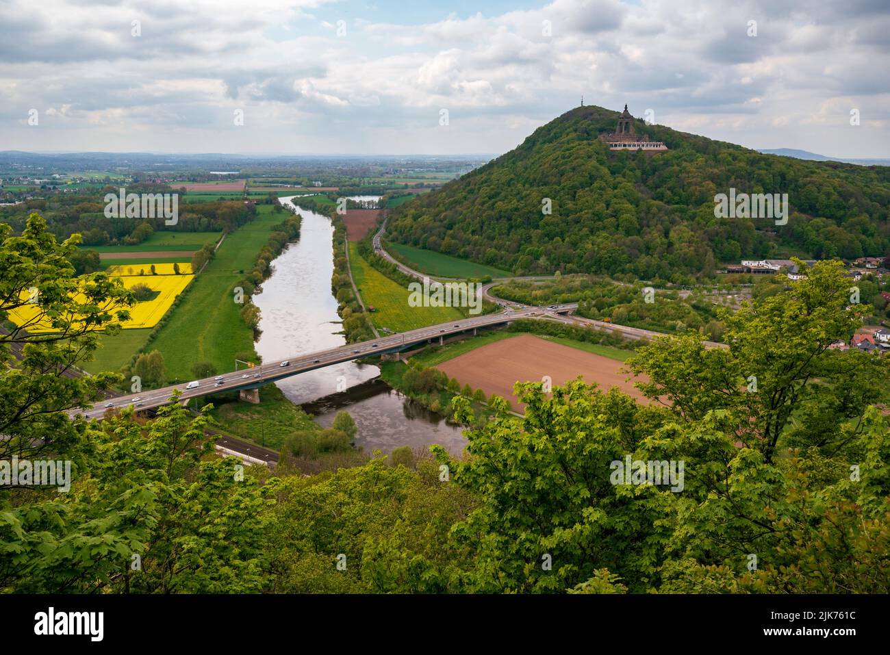 Elevated view of the Weser gorge near Porta Westfalica, Germany, also known as the Westphalian Gap Stock Photo