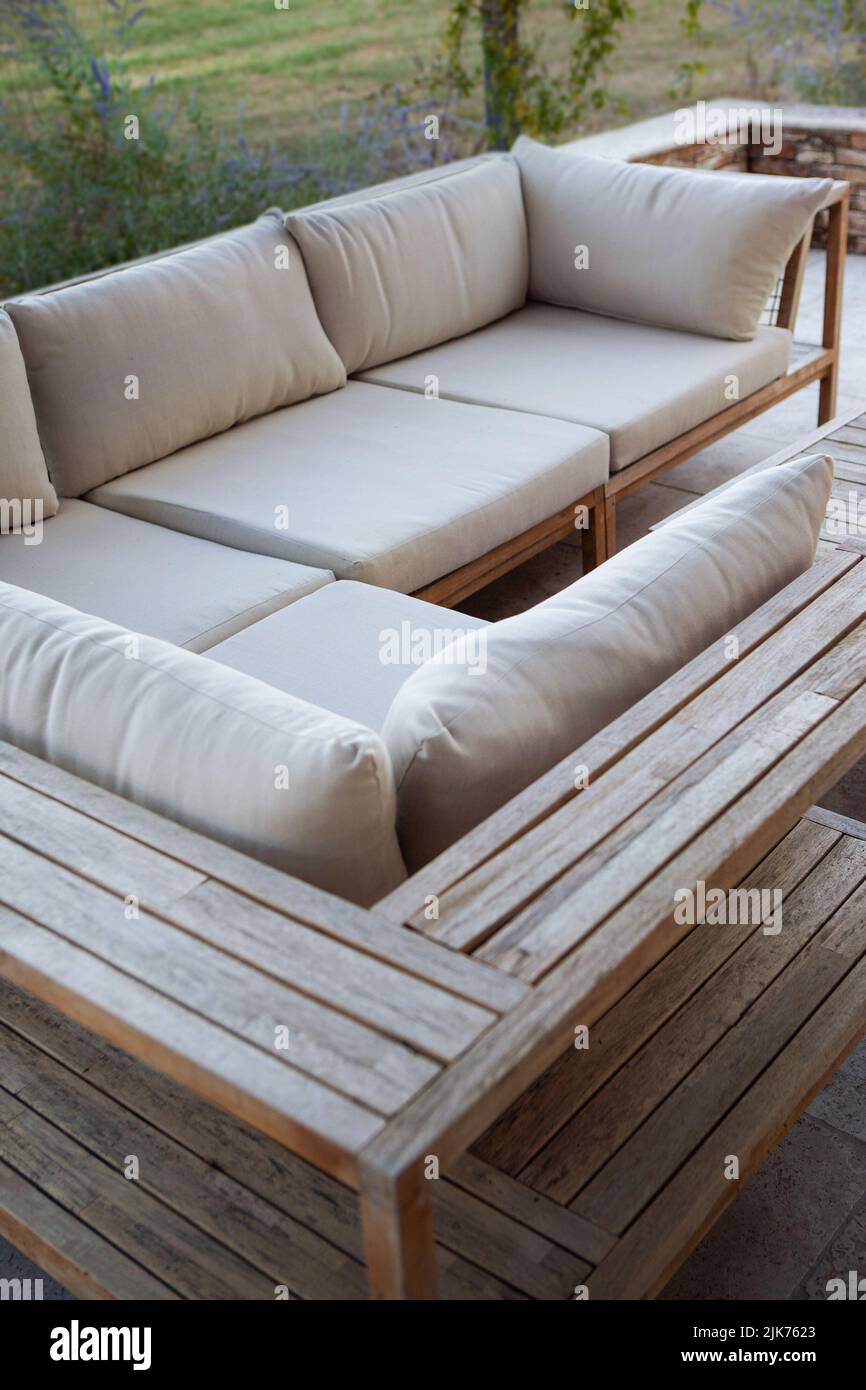 Fabric corner sofa with wooden frames Stock Photo