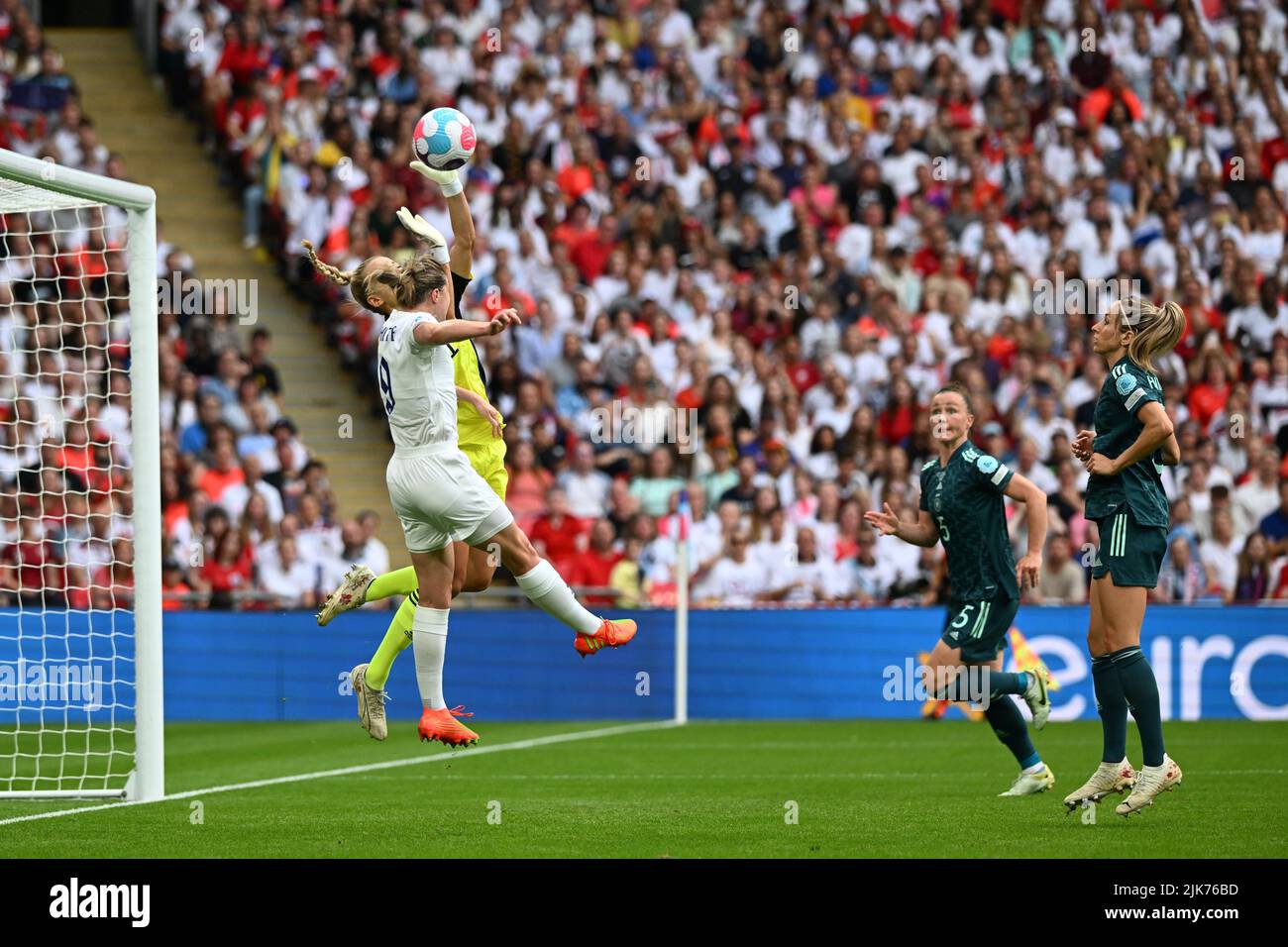 London, UK. JULY 31st. Merle Frohms of Germany makes a save during the UEFA Women's European Championship match between England and Germany at Wembley Stadium, London on Sunday 31st July 2022. (Credit: Pat Scaasi | MI News) Credit: MI News & Sport /Alamy Live News Stock Photo