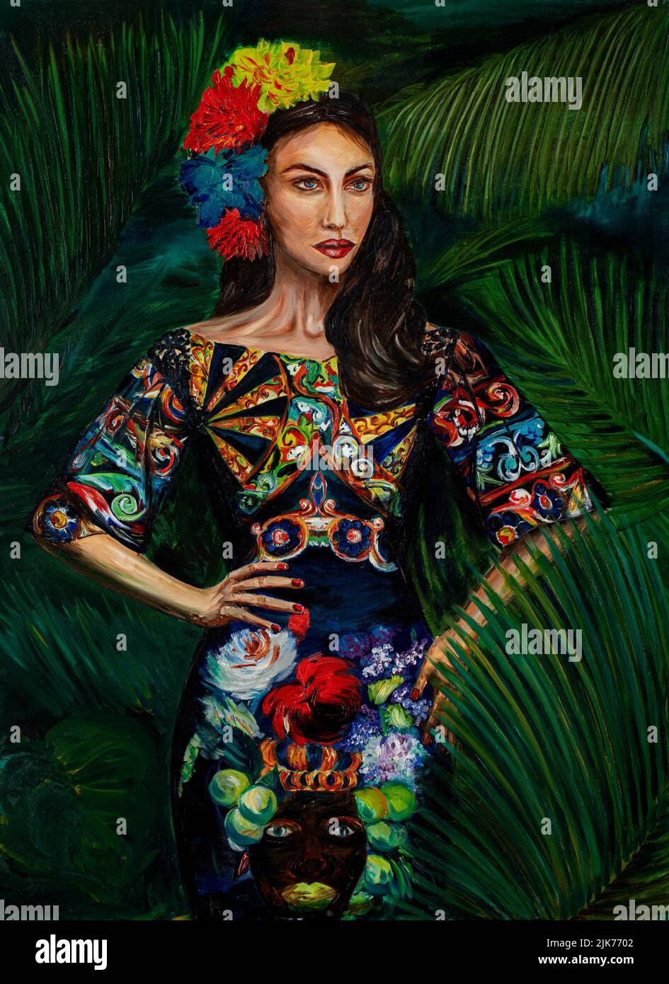Beautiful painting image of girl, creative background. Stock Photo