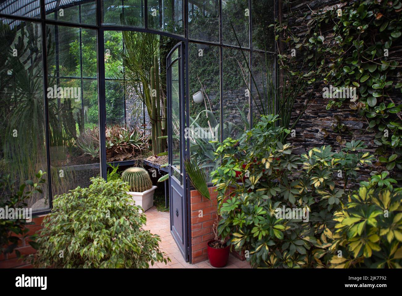 Interior of a stylish vintage greenhouse Stock Photo - Alamy