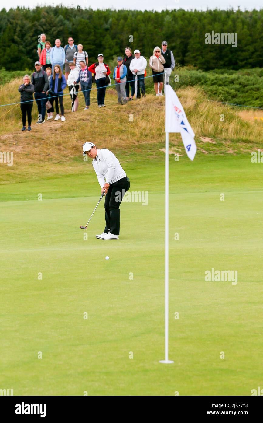 Irvine, UK. 31st July, 2022. On the final day of the Trust Golf Women's Scottish Golf at Dundonald Links Golf Course, Irvine, Ayrshire, UK, the top 12 players are separated by only 4 strokes. The players are playing for a total purse of $2,000,000 and the prestigious trophy. Credit: Findlay/Alamy Live News Stock Photo