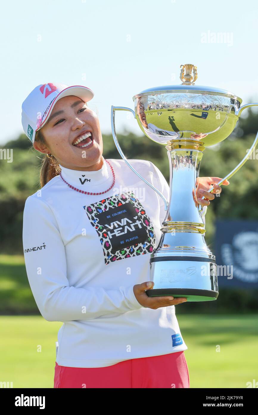 Dundonald Links, Irvine, UK. 31st July, 2022. AYAKA FURUE from Japan wins the Women's Scottish Open played over the Dundonald Links Golf Course, Irvine, Ayrshire, Scotland, UK. AYAKA FURUE scored 69, 68, 68 and a new course record with a final round of 62, giving a total for the four rounds of 267. Ayaka wins $300,000 in prize money. Credit: Findlay/Alamy Live News Stock Photo