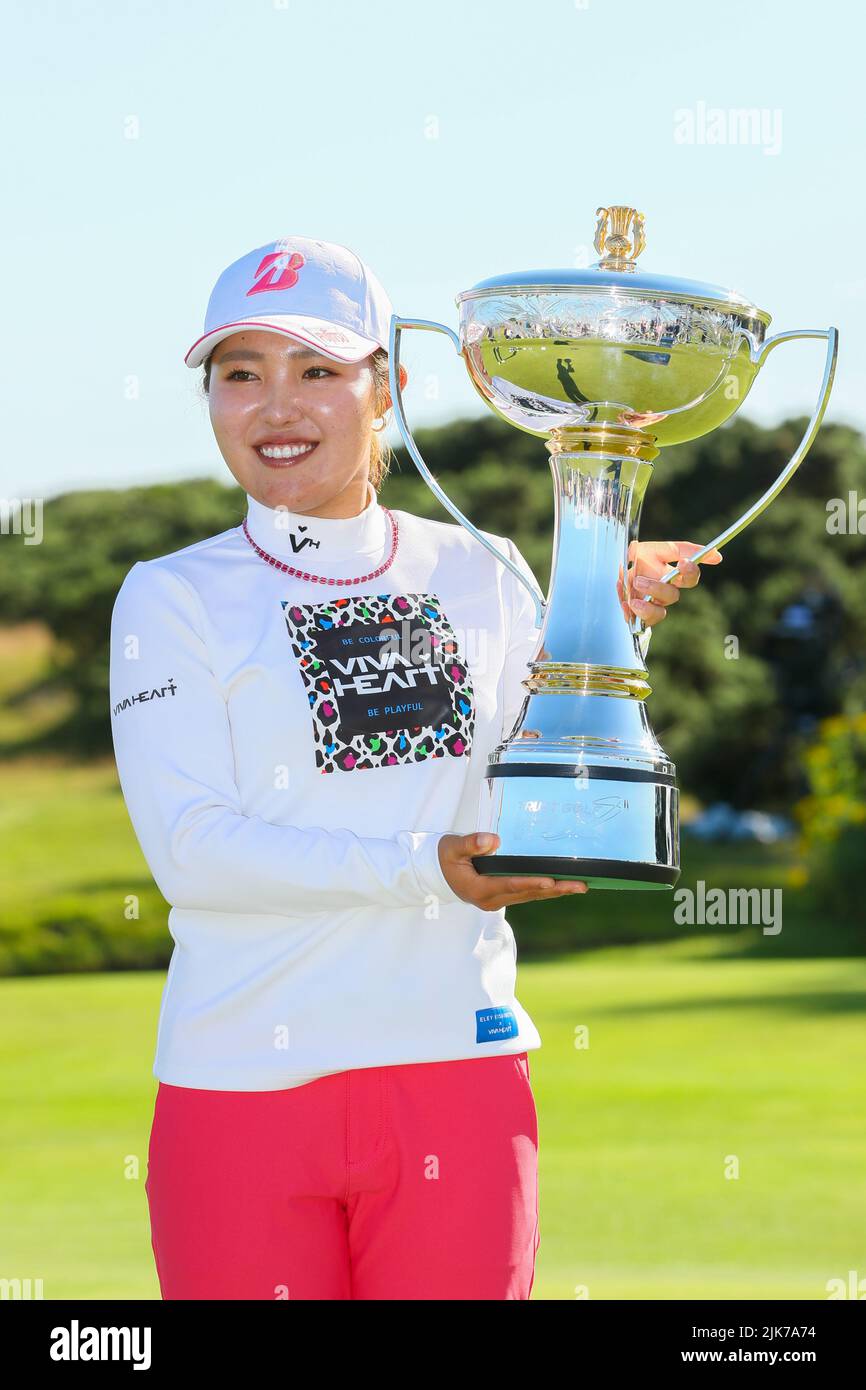 Dundonald Links, Irvine, UK. 31st July, 2022. AYAKA FURUE from Japan wins the Women's Scottish Open played over the Dundonald Links Golf Course, Irvine, Ayrshire, Scotland, UK. AYAKA FURUE scored 69, 68, 68 and a new course record with a final round of 62, giving a total for the four rounds of 267. Ayaka wins $300,000 in prize money. Credit: Findlay/Alamy Live News Stock Photo