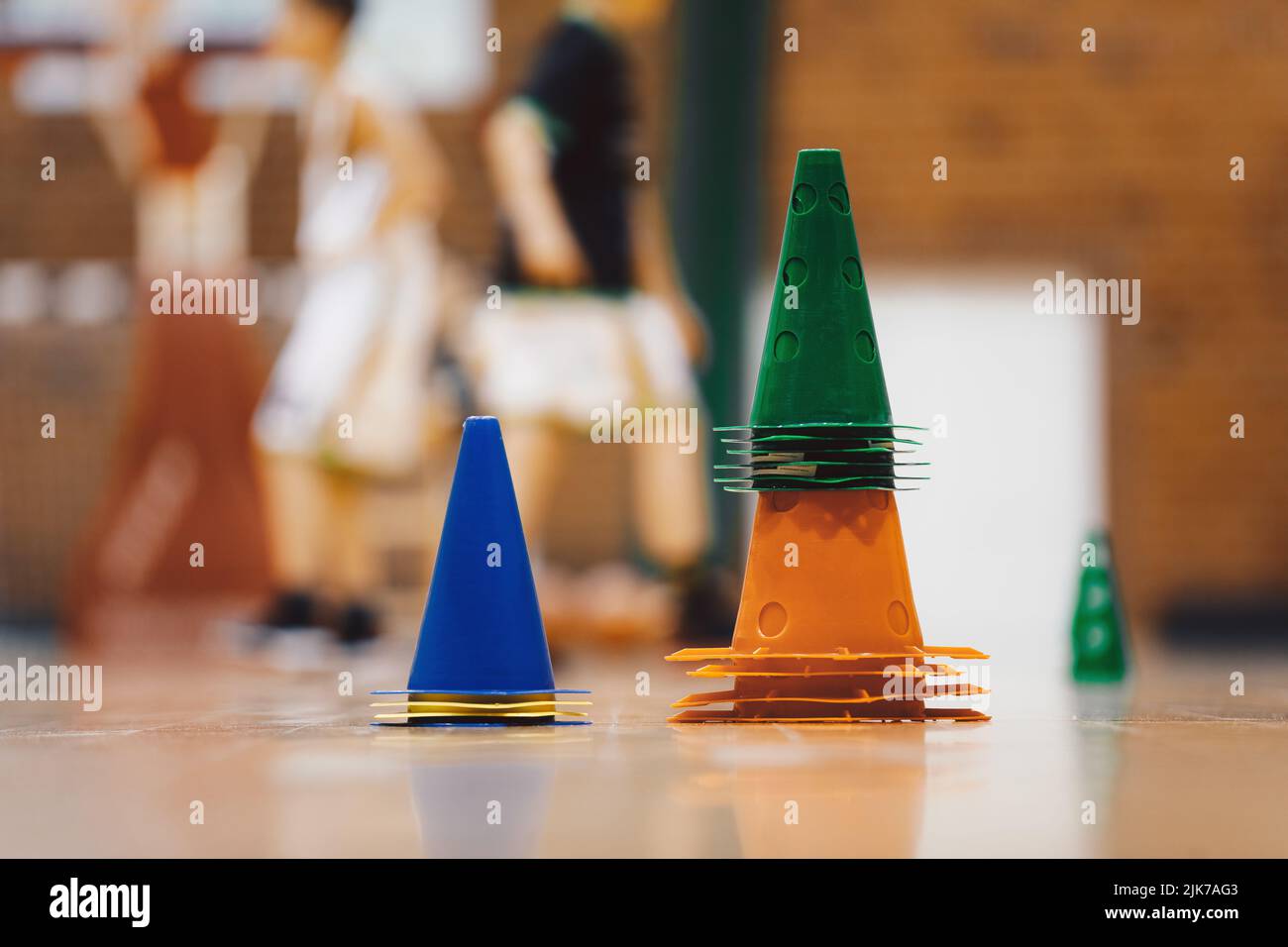 Basketball Training Cones at Sports Hall. Sports Basketball Training