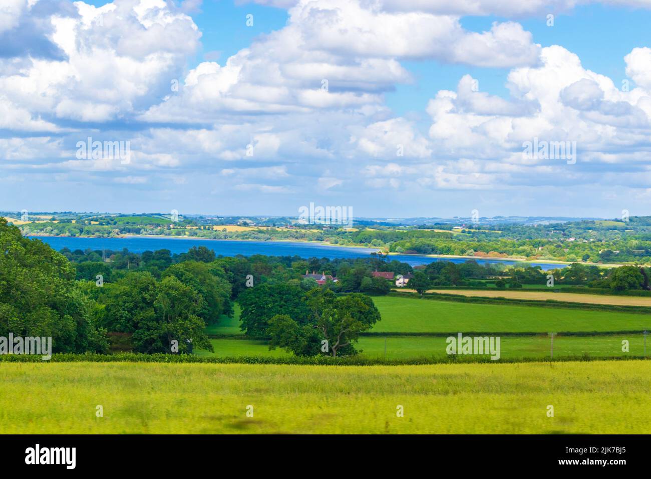 Summer view of the slopes of the Mendip Hills, within the affluent Chew Valley in Somerset. It lies east of Chew Valley Lake,England Stock Photo