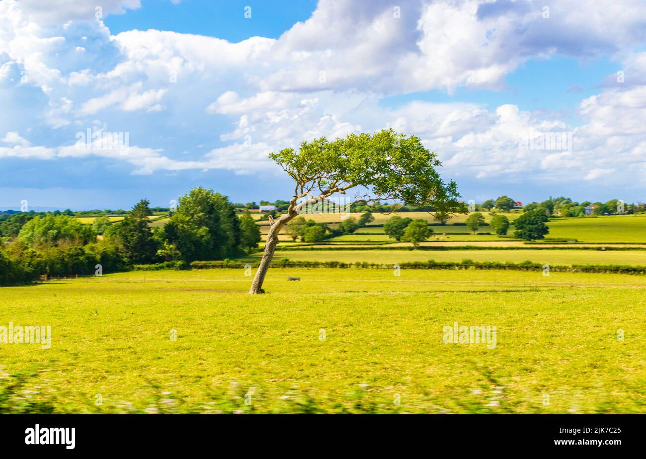 Summer view from the affluent Chew Valley in Somerset near Banwell village seen from A368 road England. August 2022 Stock Photo