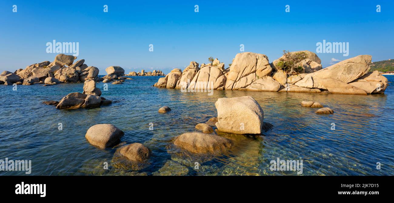 View of rocks at Palombaggia beach, Porto Vecchio, Corsica Stock Photo