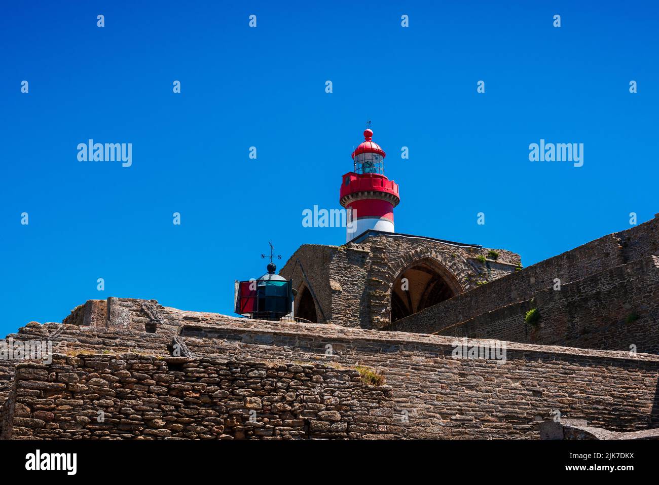 Top of Saint Mathieu lighthouse and the abbey Stock Photo - Alamy