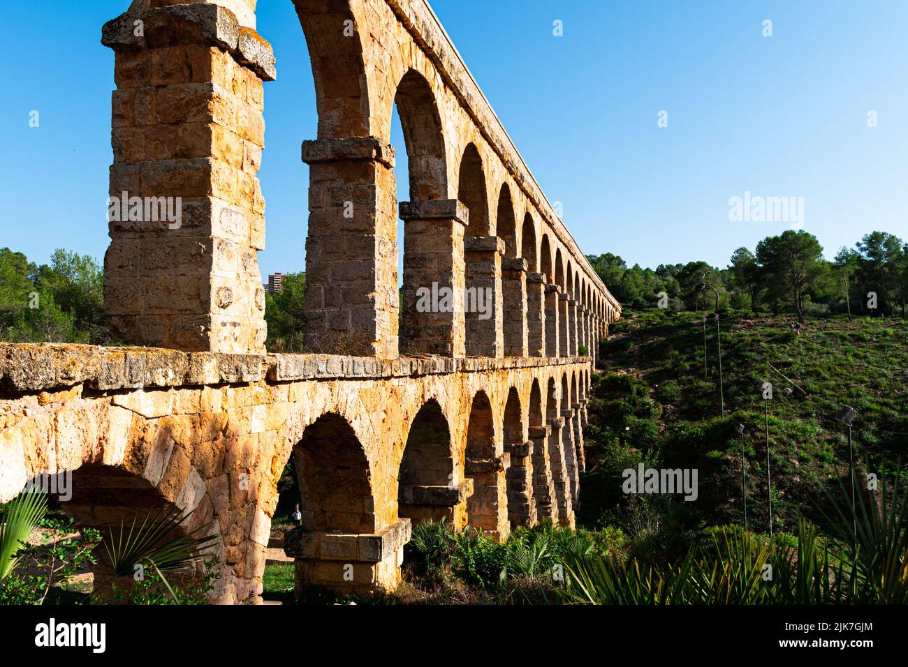 Historical Roman aqueduct in Catalonia Stock Photo