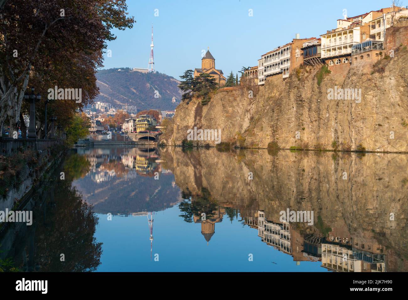 Tbilisi, 14 November, 2021 Metekhi church and Houses on the