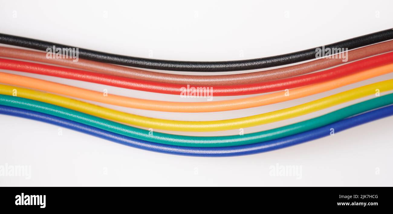 Electric plastic wires cables on white studio background Stock Photo