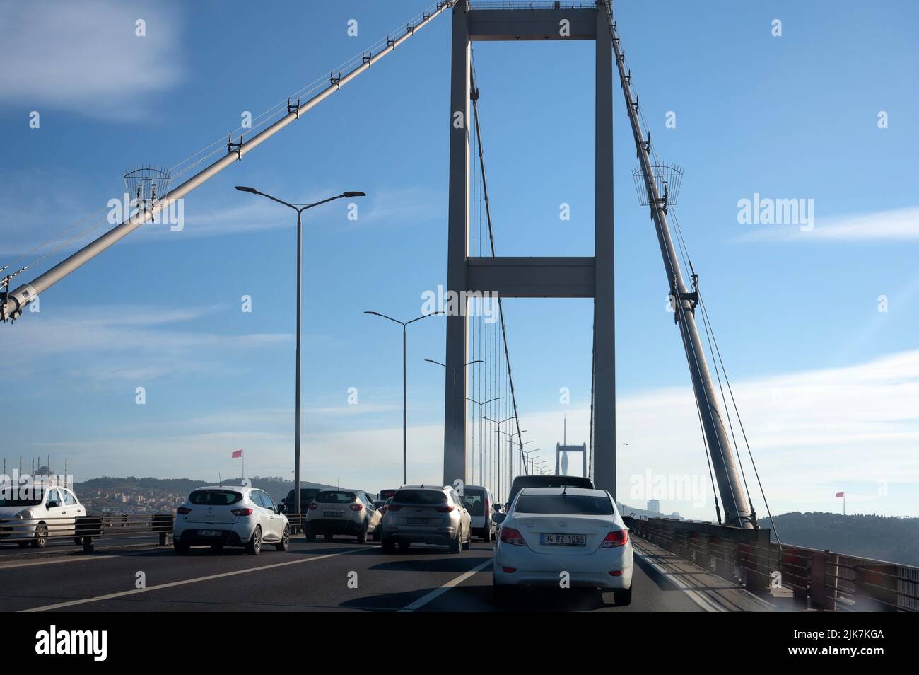 The Bosphorus Bridge connecting Europe and Asia in Istanbul Turkey 2022 Stock Photo