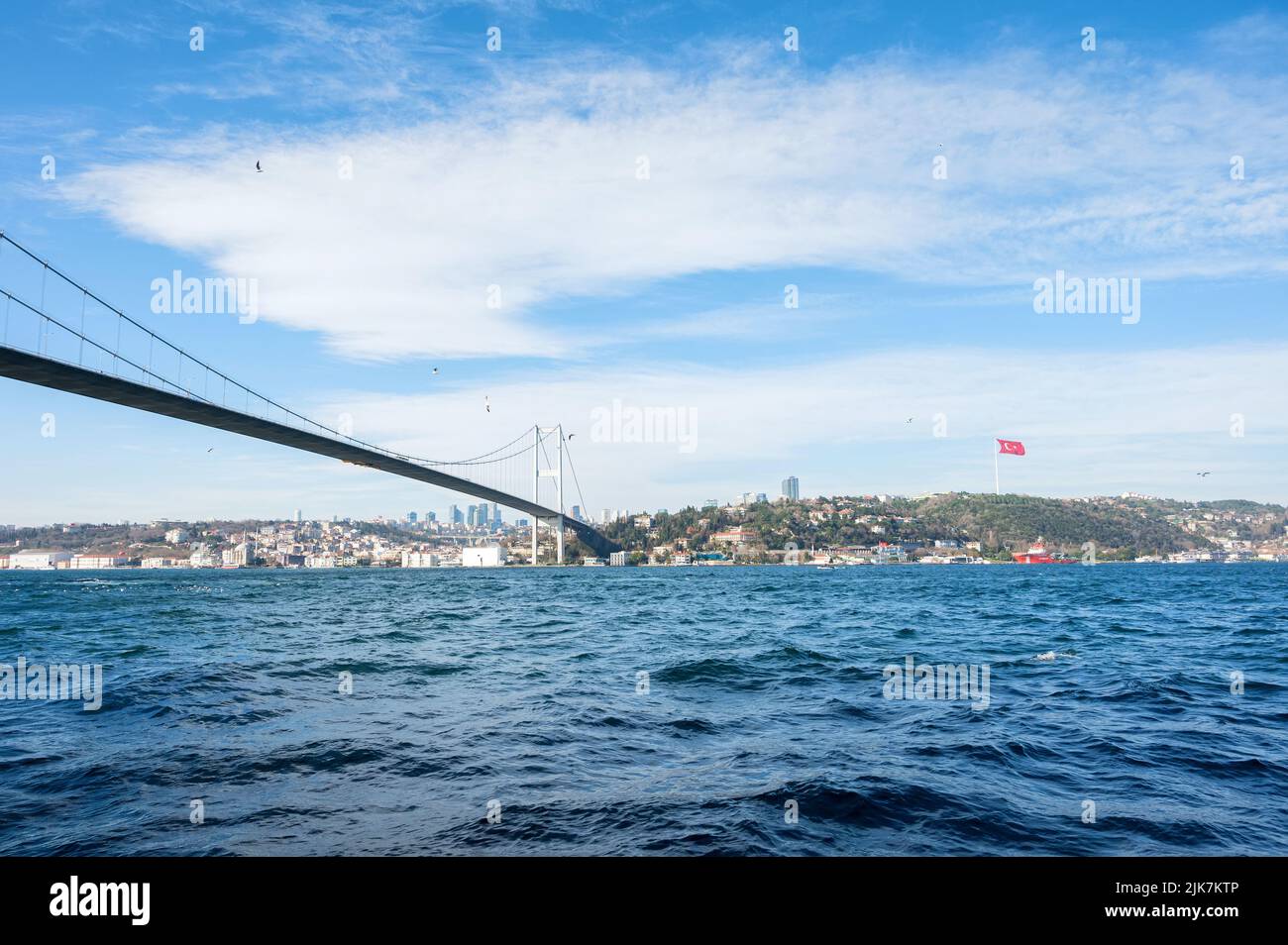 The Bosphorus Bridge connecting Europe and Asia in Istanbul Turkey 2022. View of the sea Stock Photo