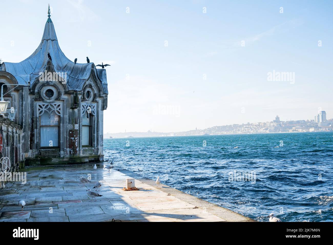 Istanbul, Turkey - Marine pavilion of Beylerbeyi Palace erected in the style of garden gazebos with pointed dome roofs Stock Photo