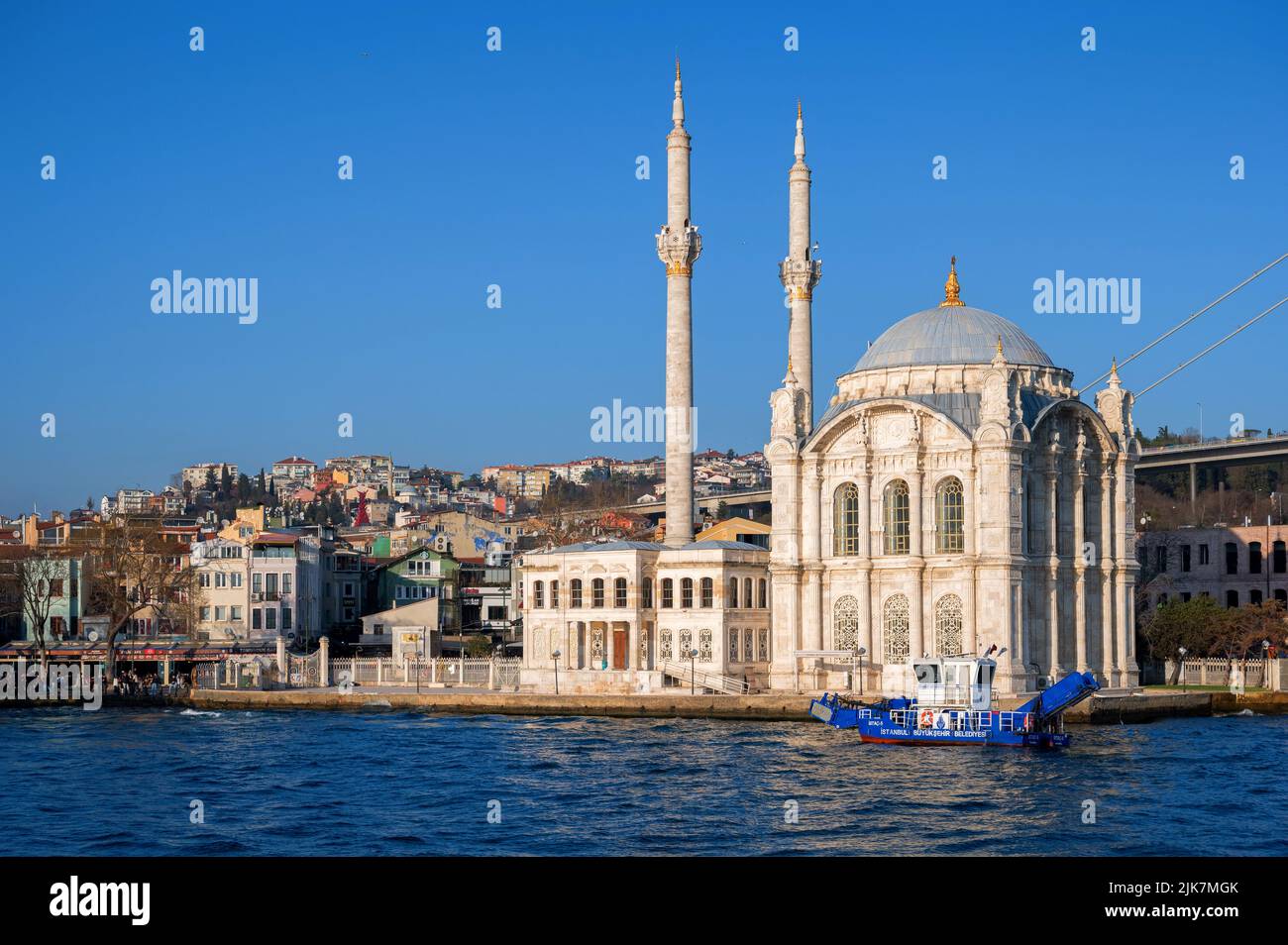 Ortakoy Mosque located in the middle of the European bank of the Bosphorus in Istanbul Turkey Stock Photo