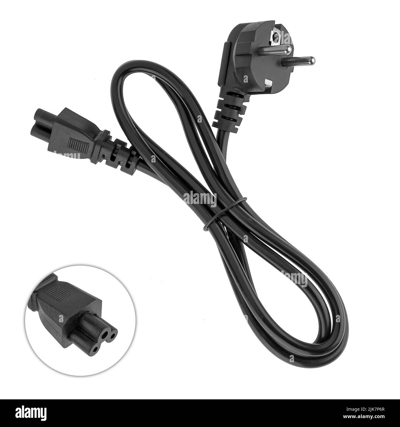 power cord with plug and plug, three pins, for a laptop adapter, on a ...