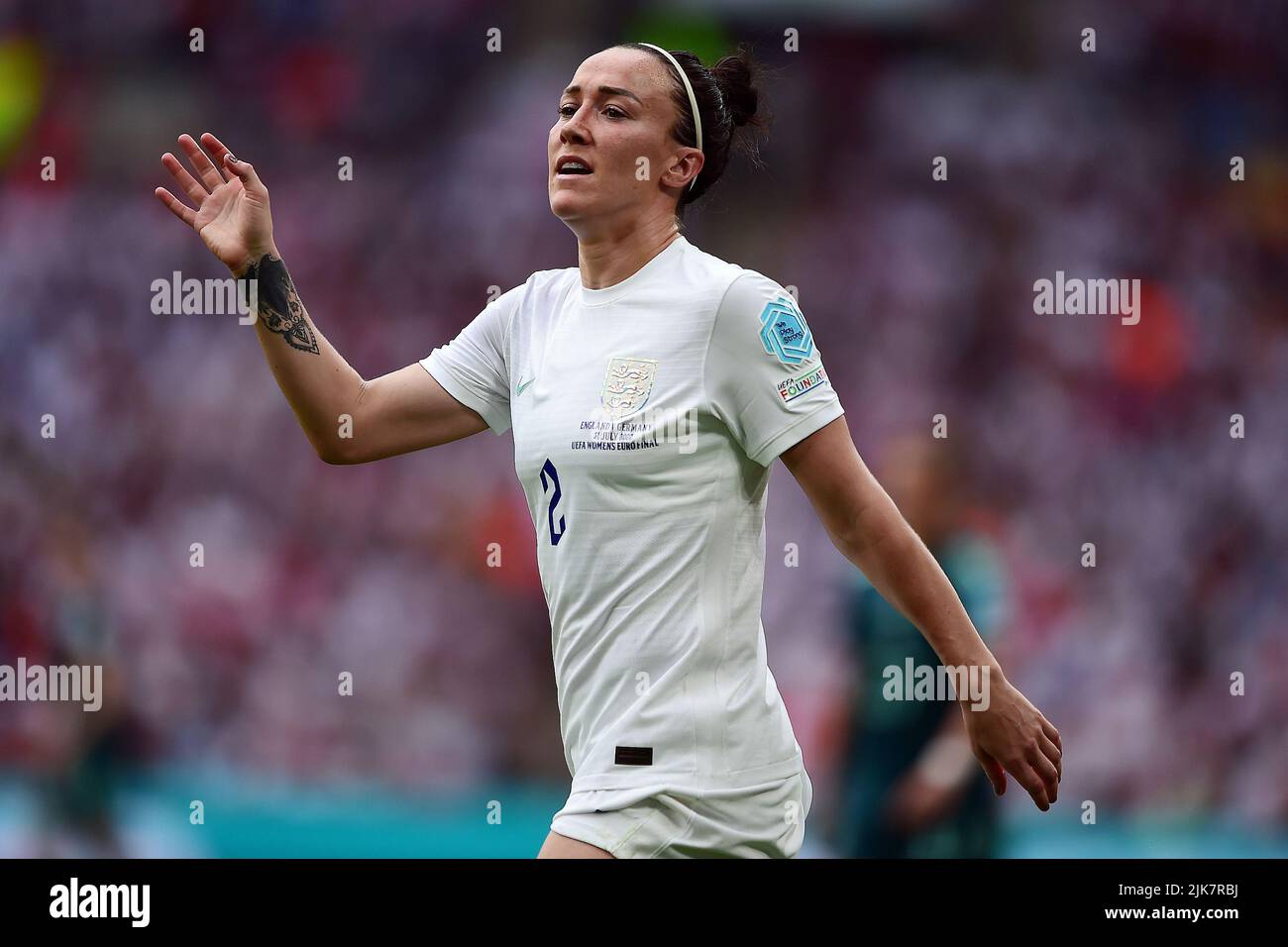 London, UK. 31st July, 2022. Lucy Bronze of England Women looks on. UEFA Women's Euro England 2022 Final, England women v Germany women at Wembley Stadium in London on Sunday 31st July 2022. this image may only be used for Editorial purposes. Editorial use only, license required for commercial use. No use in betting, games or a single club/league/player publications. pic by Steffan Bowen/Andrew Orchard sports photography/Alamy Live news Credit: Andrew Orchard sports photography/Alamy Live News Stock Photo
