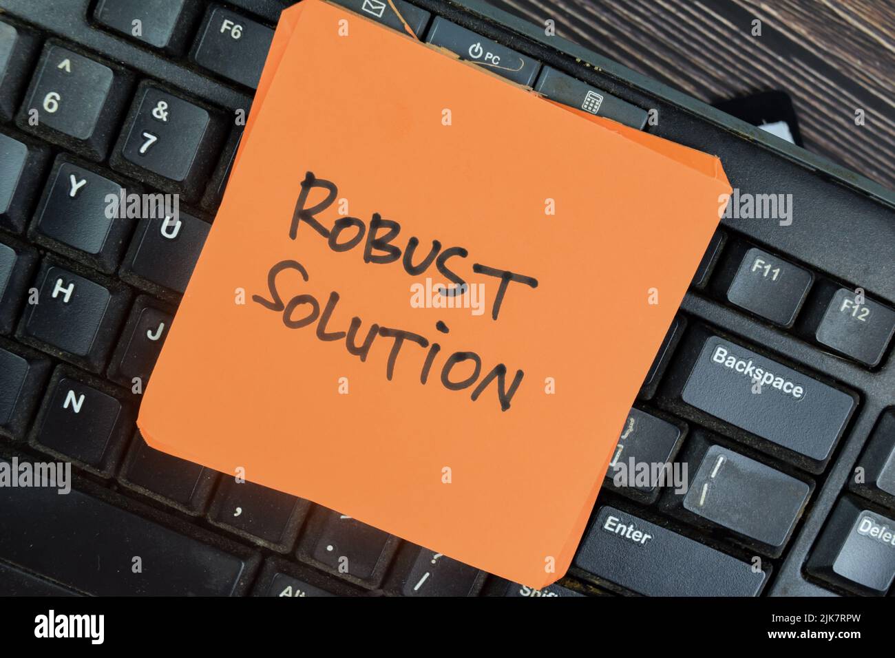 Concept of Robust Solution write on sticky notes isolated on Wooden Table. Stock Photo