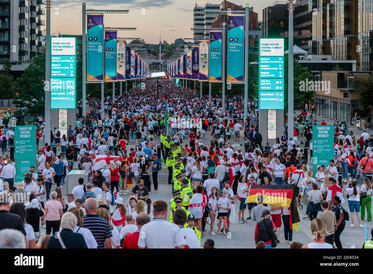 Wembley Stadium, London,UK. 31st July 2022.Atmosphere outside Wembley Stadium following England's Lionesses history victory over Germany in the Women's UEFA Euro Final. Amanda Rose/Alamy Live News Stock Photo