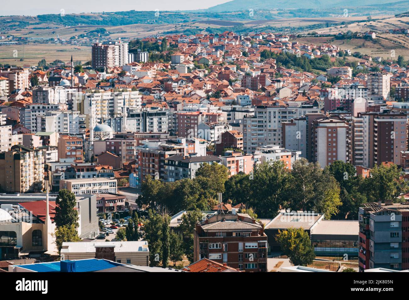 Looking out over the apartment blocks in the Balkan city of Mitrovica