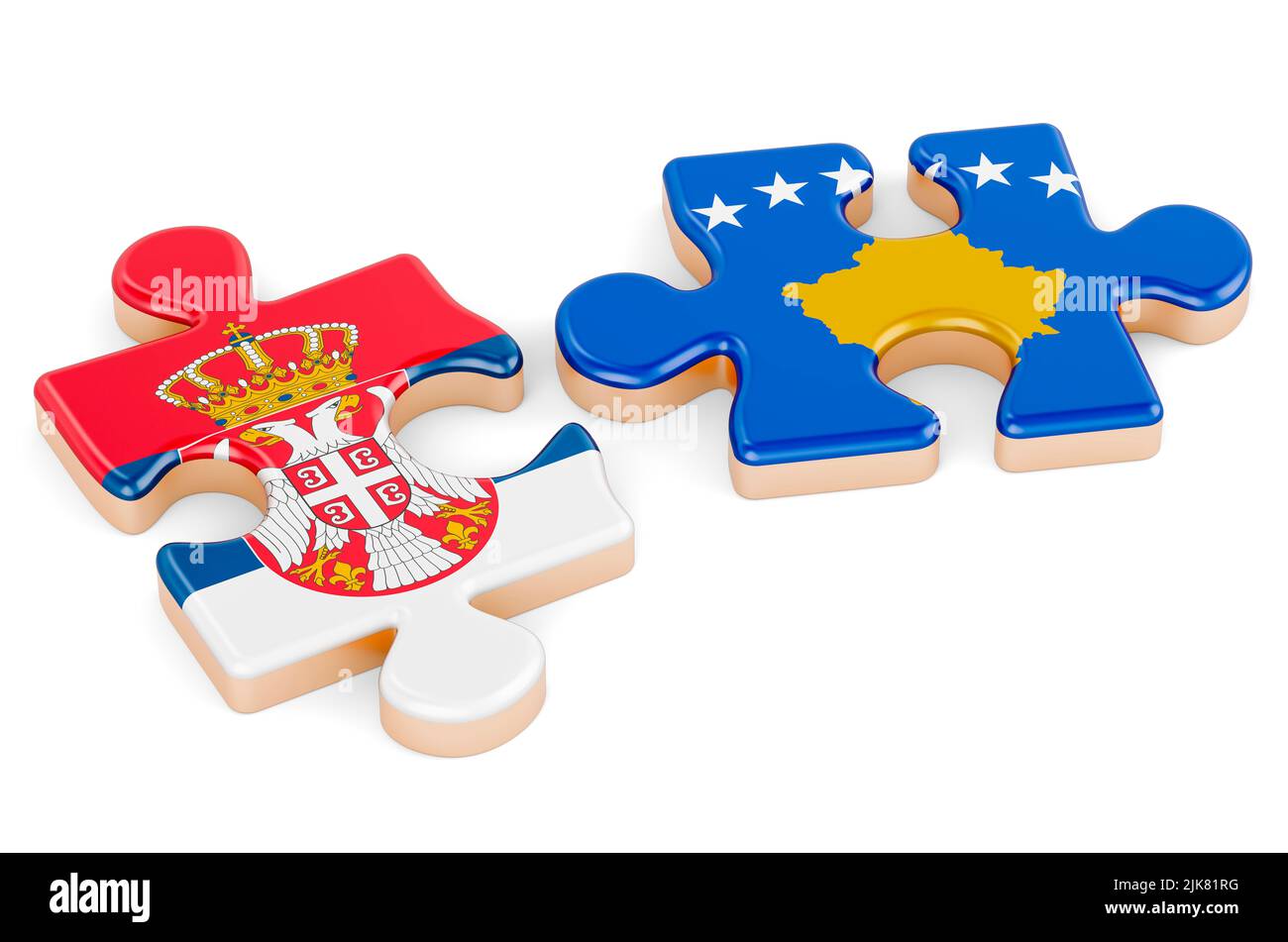 Kosovo and Serbia puzzles. 3D rendering isolated on white background Stock Photo