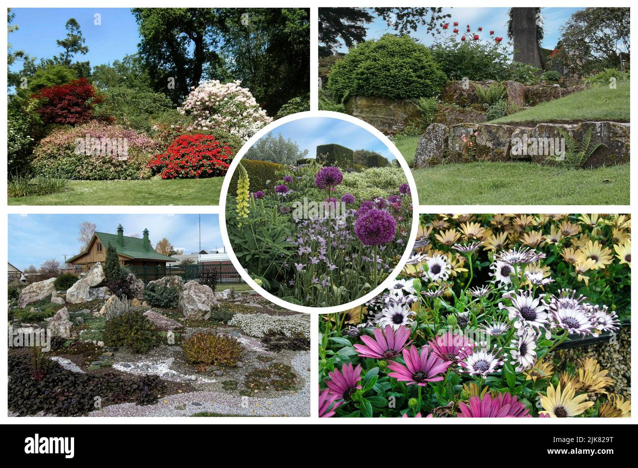 The Beautiful Denmans Garden with dry river beds, gravel gardens, an enclosed garden, a winter garden and unusual plants. Stock Photo