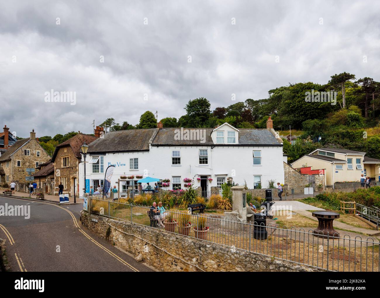Street scene in Beer, a picturesque small coastal village on Lyme Bay in the Jurassic Coast of East Dorset, south-west England Stock Photo
