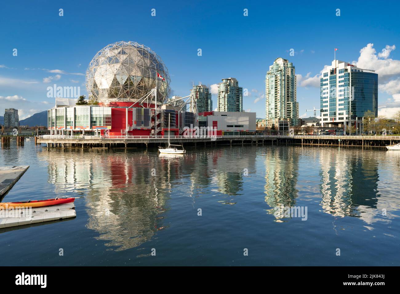 The Science World dome with reflections in False Creek in Vancouver