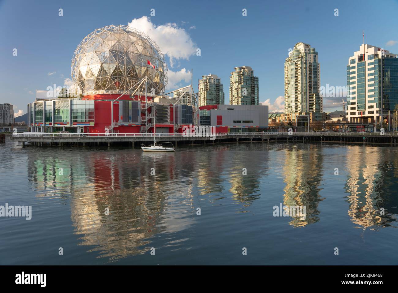 The Science World dome with reflections in False Creek in Vancouver