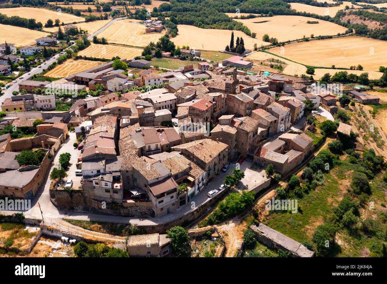 Aerial photo of Spanish town Figuerola d'Orcau Stock Photo