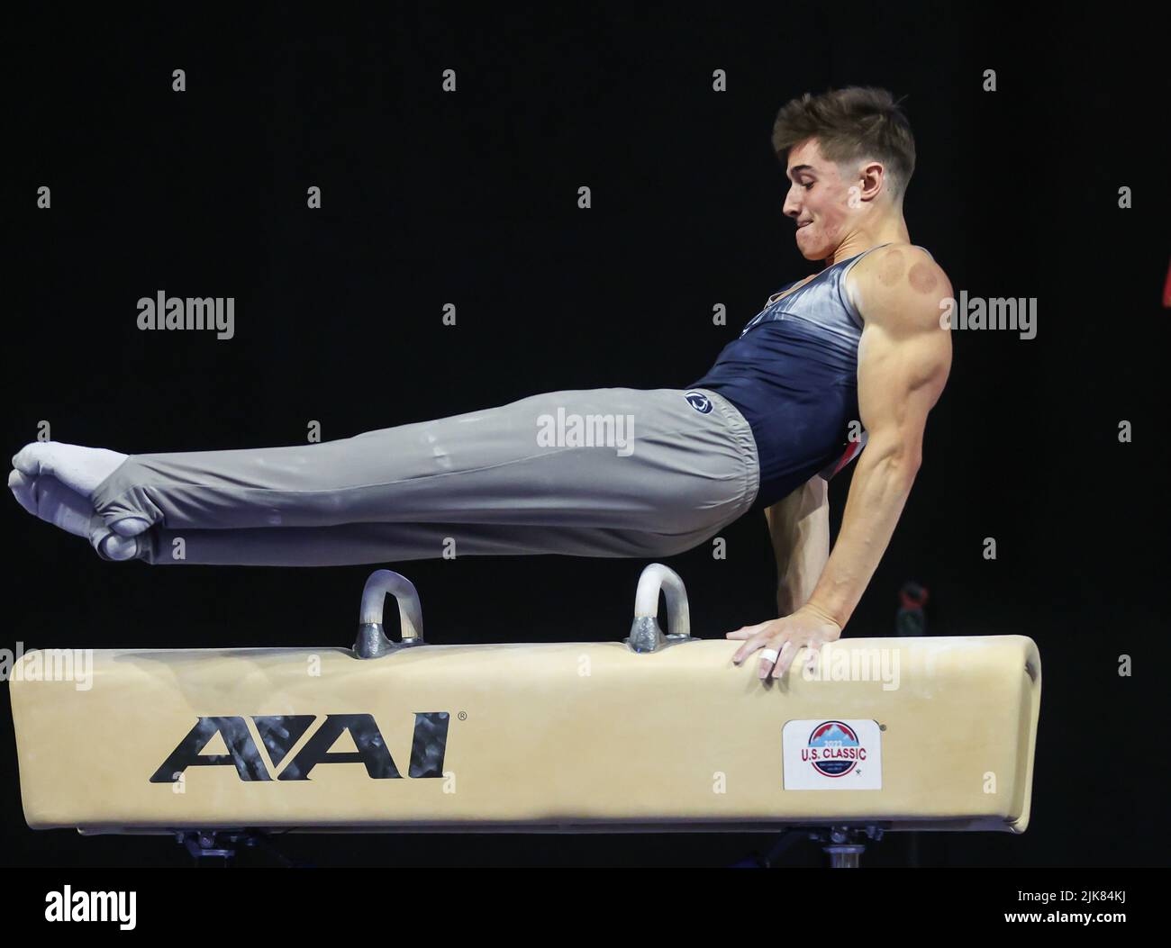 July 31, 2022 Michael Jaroh competes on the pommel horse during the
