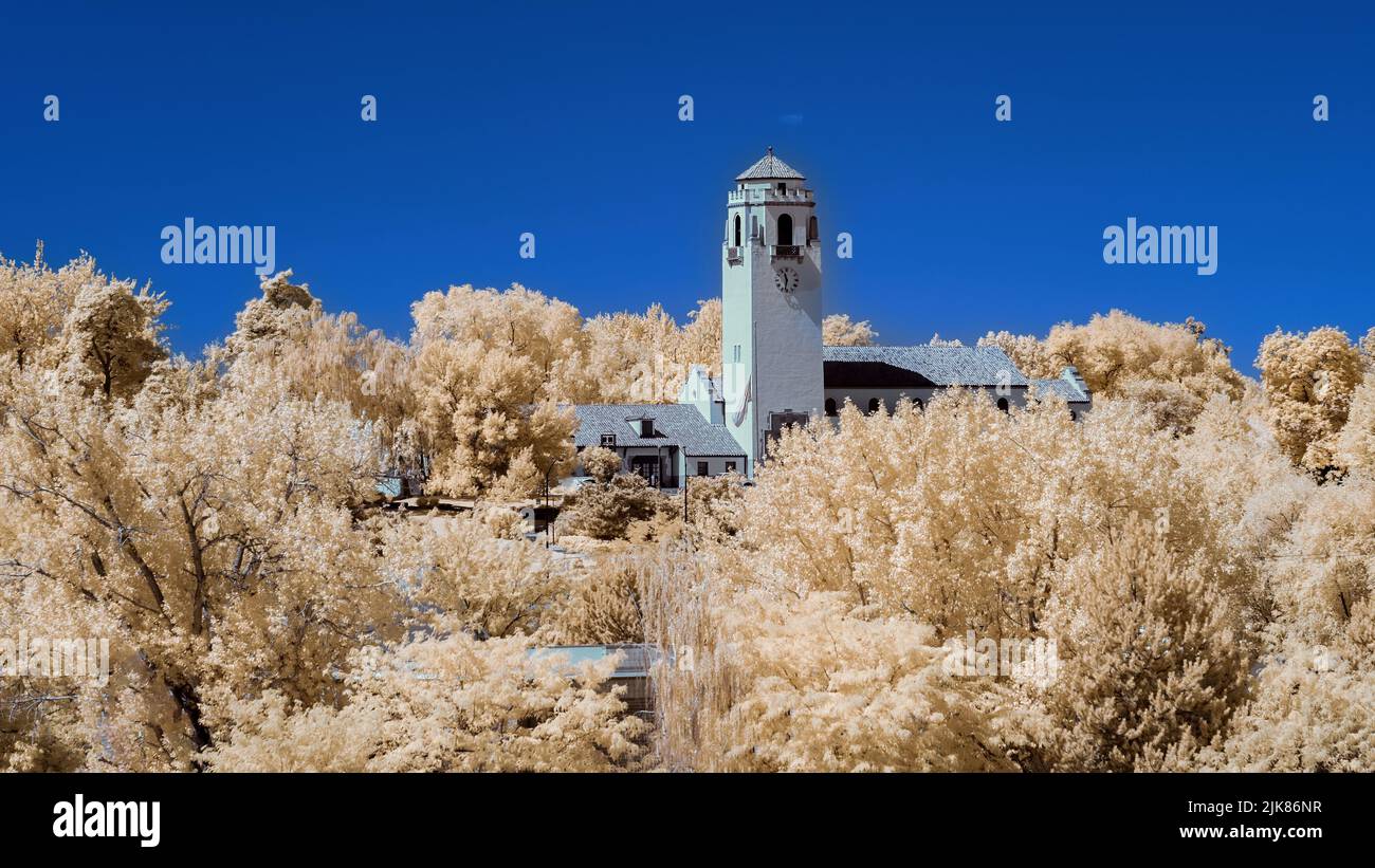 Unusual color produced in Inferred of train depot in Idaho Stock Photo