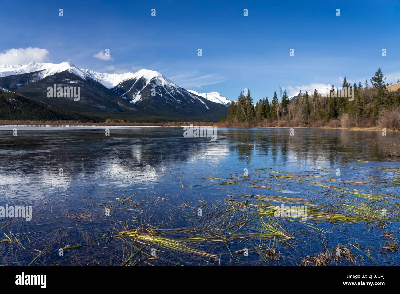 Mountain reflections in the Vermillion Lakes, Banff National Park ...