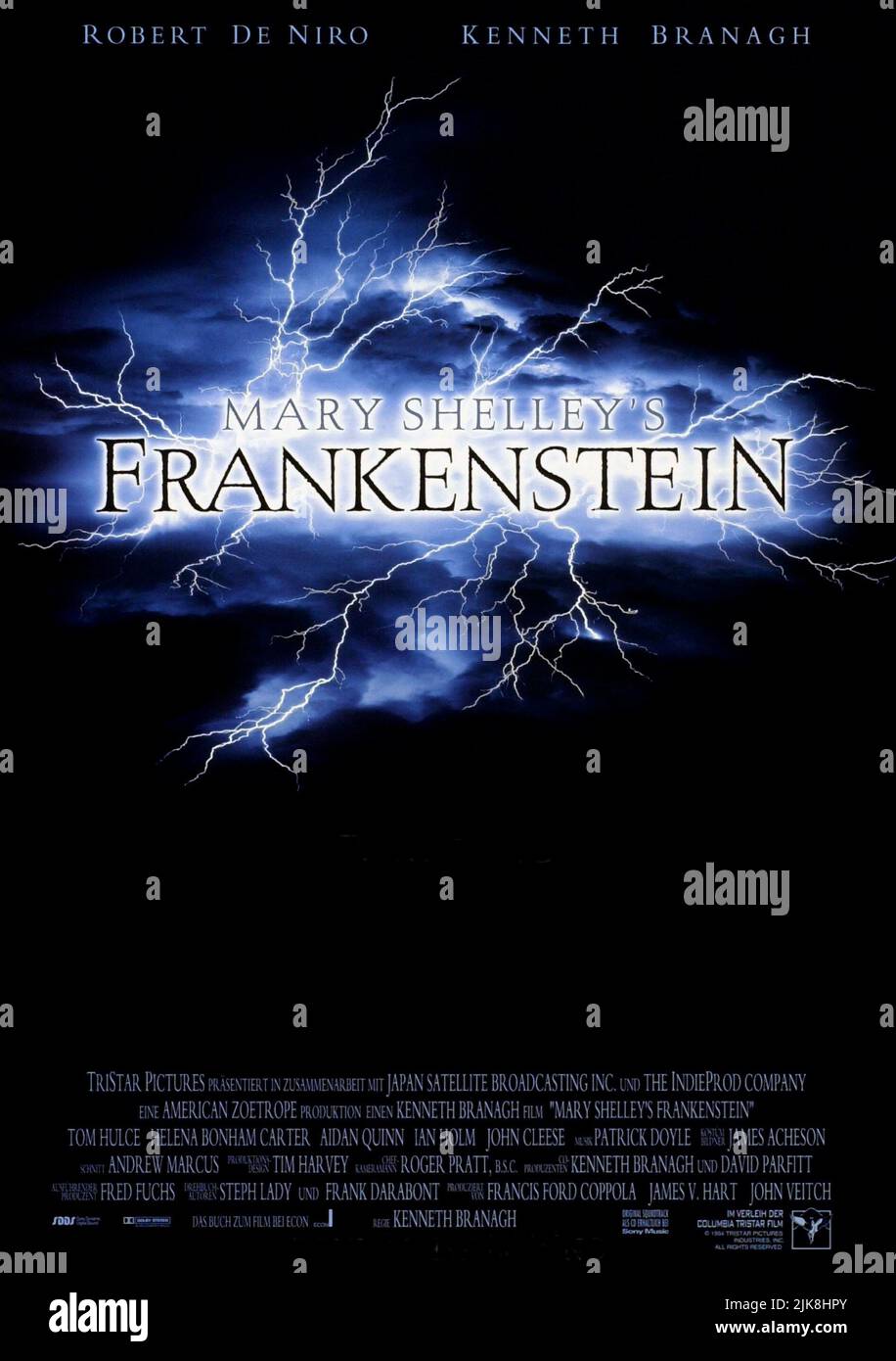 Film Poster Film: Mary Shelley'S Frankenstein (USA/UK/JP 1994)   / Literaturverfilmung (Based On The Book 'Frankenstein: Or, The Modern Prometheus' By Mary Shelley) Director: Kenneth Branagh 04 November 1994   **WARNING** This Photograph is for editorial use only and is the copyright of TRISTAR PICTURES and/or the Photographer assigned by the Film or Production Company and can only be reproduced by publications in conjunction with the promotion of the above Film. A Mandatory Credit To TRISTAR PICTURES is required. The Photographer should also be credited when known. No commercial use can be gr Stock Photo