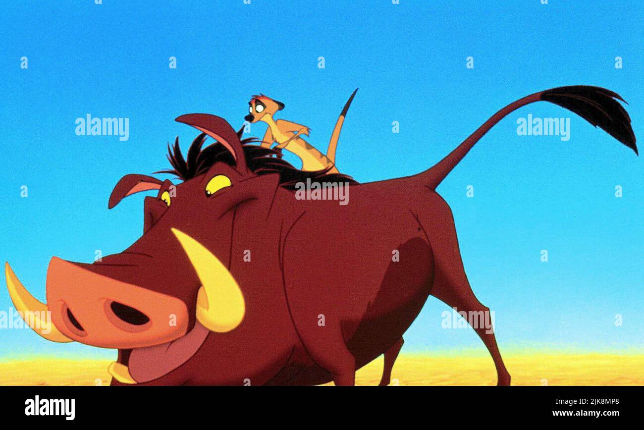 Pumbaa & Timon Film: The Lion King (USA 1994)   Director: Roger Allers & Rob Minkoff 06 May 1994   **WARNING** This Photograph is for editorial use only and is the copyright of WALT DISNEY PICTURES and/or the Photographer assigned by the Film or Production Company and can only be reproduced by publications in conjunction with the promotion of the above Film. A Mandatory Credit To WALT DISNEY PICTURES is required. The Photographer should also be credited when known. No commercial use can be granted without written authority from the Film Company. Stock Photo