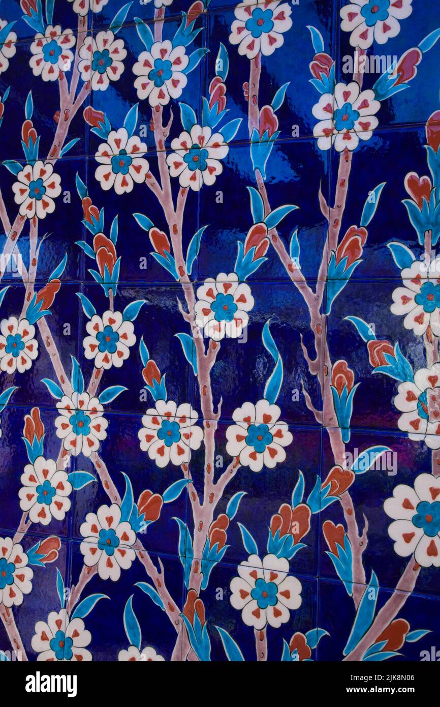 Closeup of details on Iznik Ceramic tiles from Turkey, Montreal